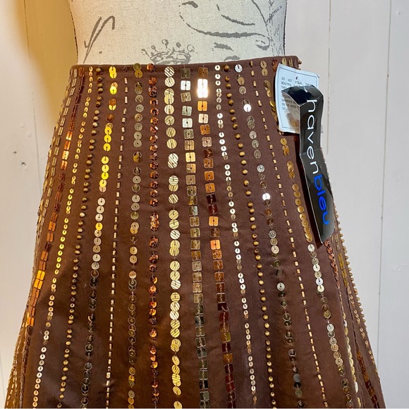 NEW! HAVEN BLEU Gold Sequined Skirt Color Aztec Brown Gold Size XL - Picture 3 of 5